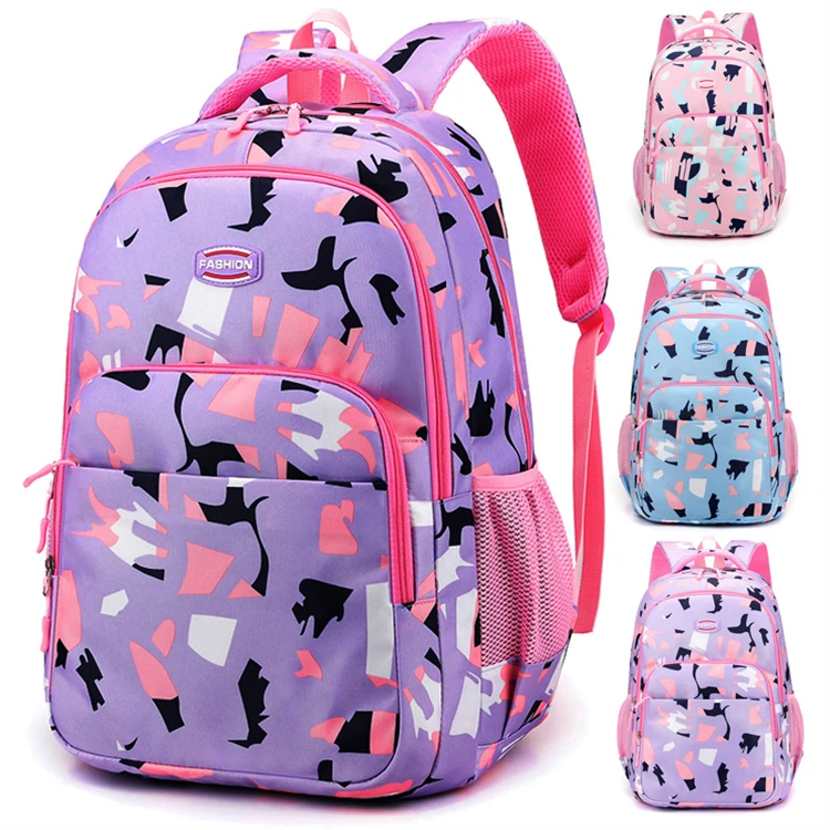 oem custom logo print purple polyester quilted girls large capacity bookbags for middle school
