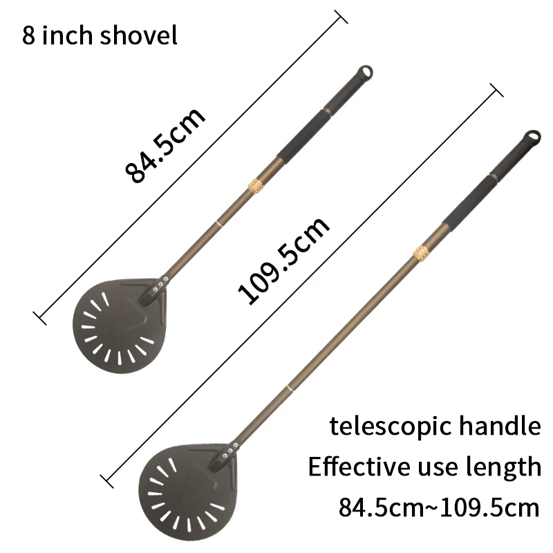 NEW 8 inch perforated pizza peel with telescopic rod handle hard-coated pizza paddle metal round folding pizza shovel