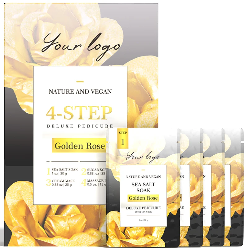 Golden Spa 4-In-1 Pedicure Box Kit Deep Exfoliation Foot Soak Deluxe Pedicure 4 Steps Foot Skin Care Set