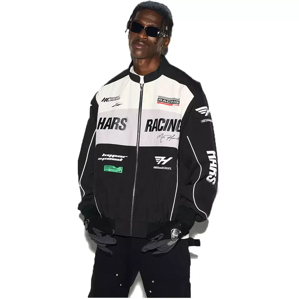 Custom Outdoor Jackets Tactical Soft Shell Jacket American Retro Motorcycle Stand Collar Windproof Oversize Racing Suit Jackets