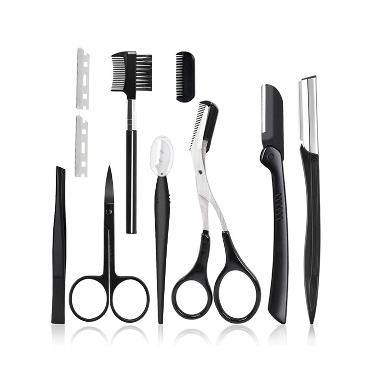 Набор для стрижки бровей от частного бренда, 9 шт., триммер для бровей, ножницы для бровей, расческа для стрижки бровей