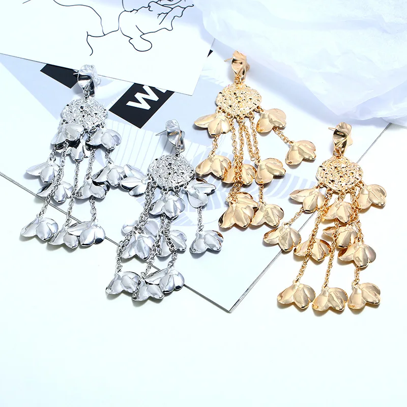 Liu ming Wholesale Fashion Vintage 14k Gold Plated Flower Bridal Long Tassel Stud Earring Jewelry