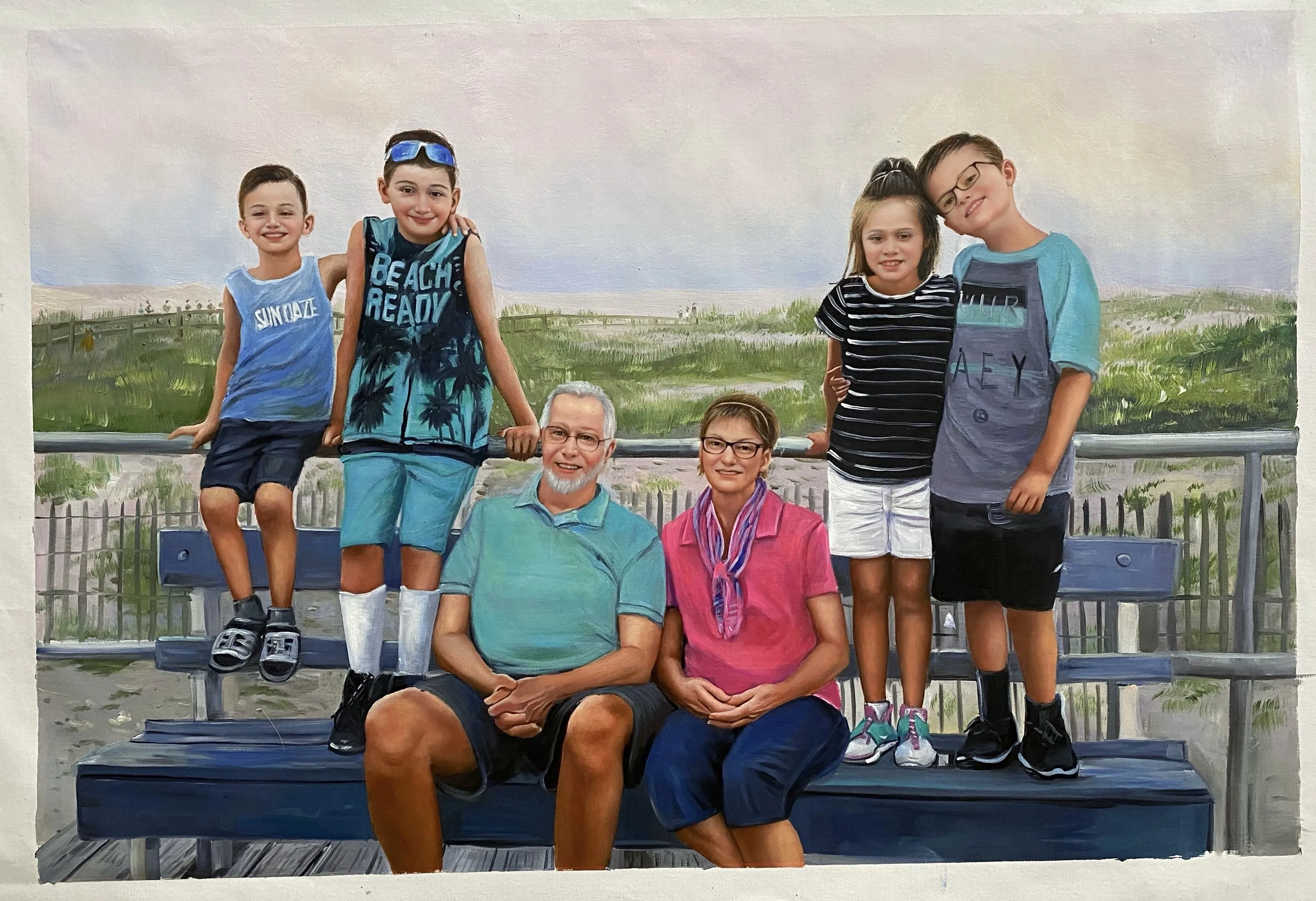 High Quality Modern Handmade Custom Personalized American Family Portrait Canvas Painting By Famous Artist