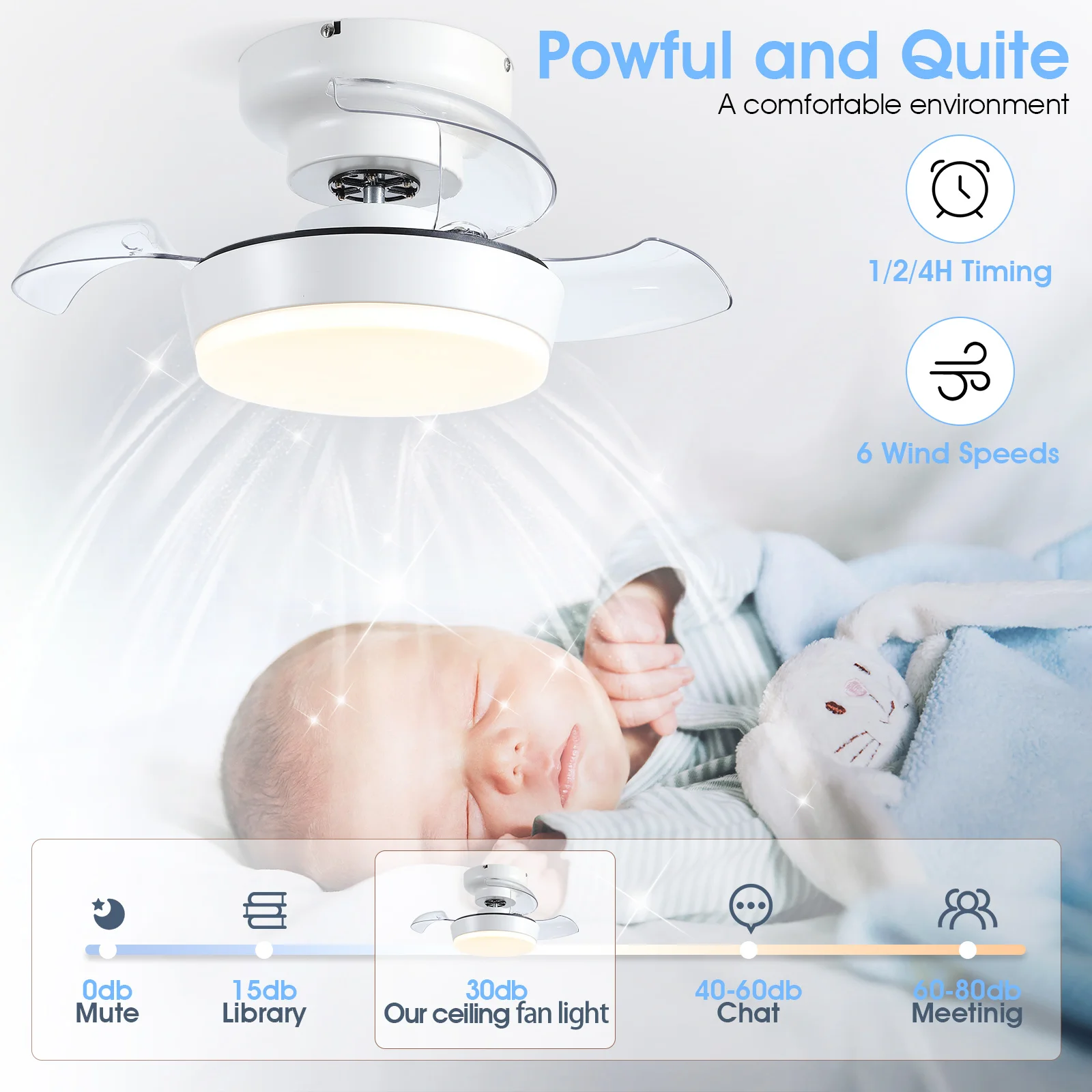 Bedroom All Copper Moto Dimmable Fan Lamp Smart Small Retractable Invisible LED Ceiling Fan With Light and Remote Control