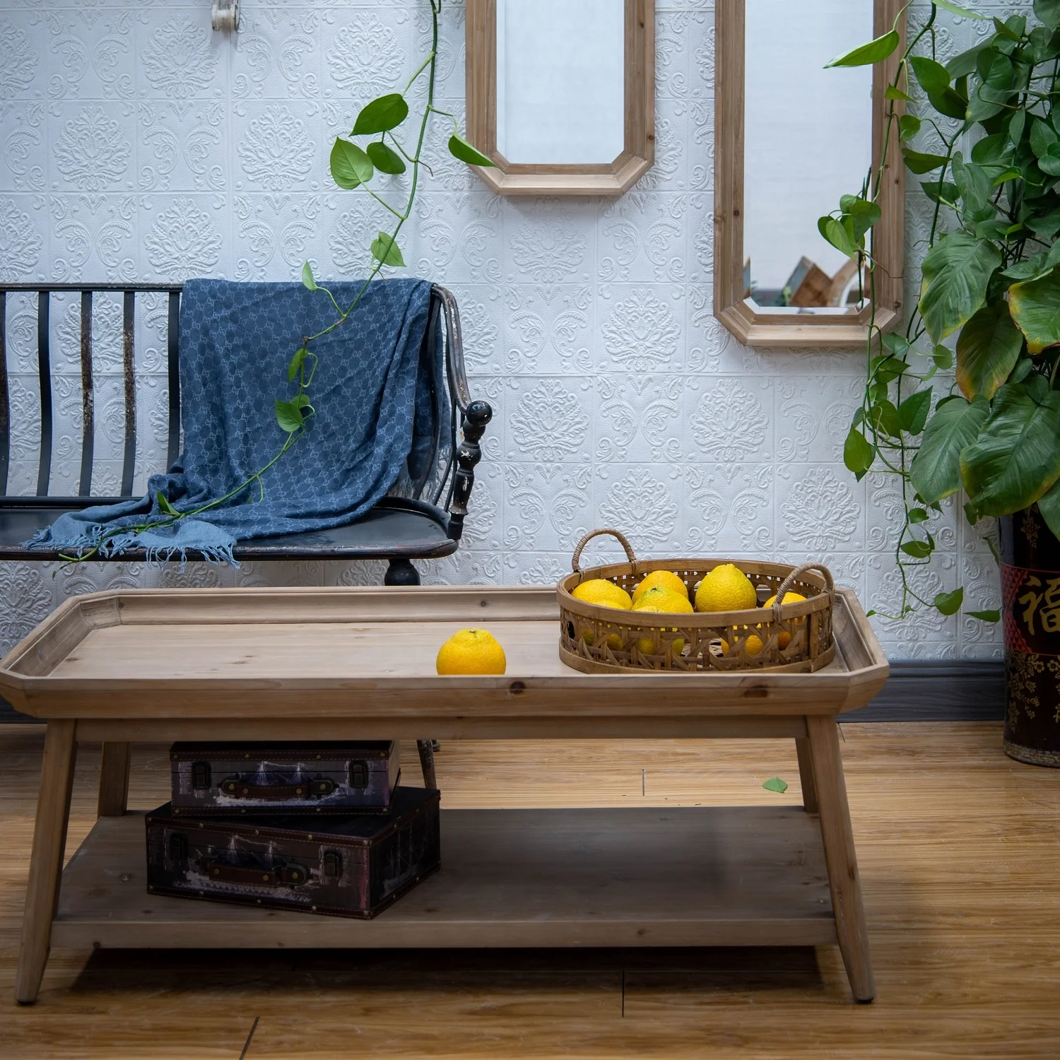 European style living room home furniture antique design classical natural solid wood center coffee table