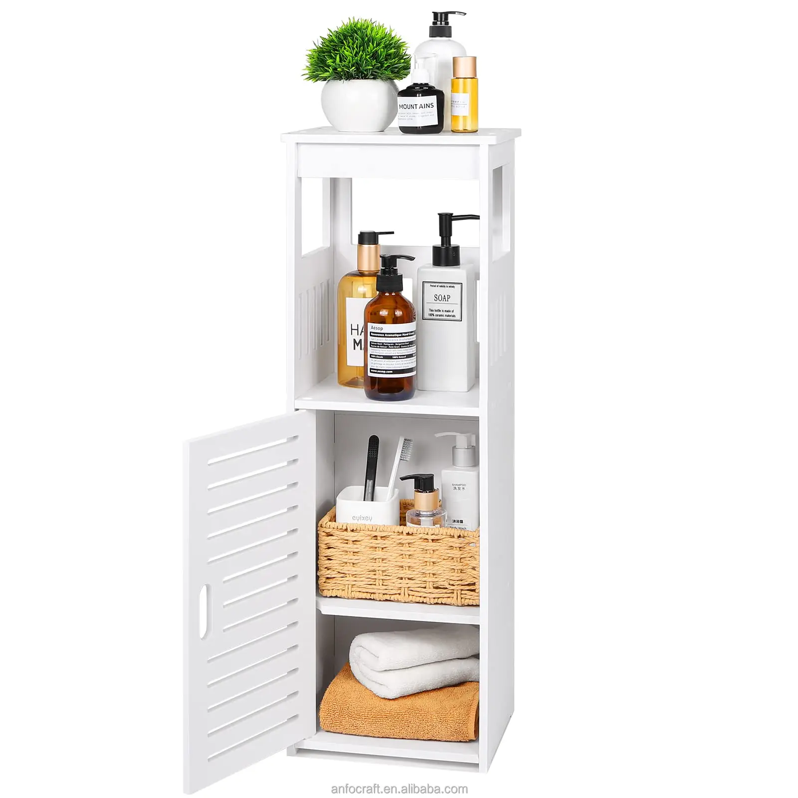 Bathroom Bamboo Storage Cabinet Freestanding Floor Cabinet with Door for Shoes Tools in Living Room Bedroom Hallway Kitchen Use