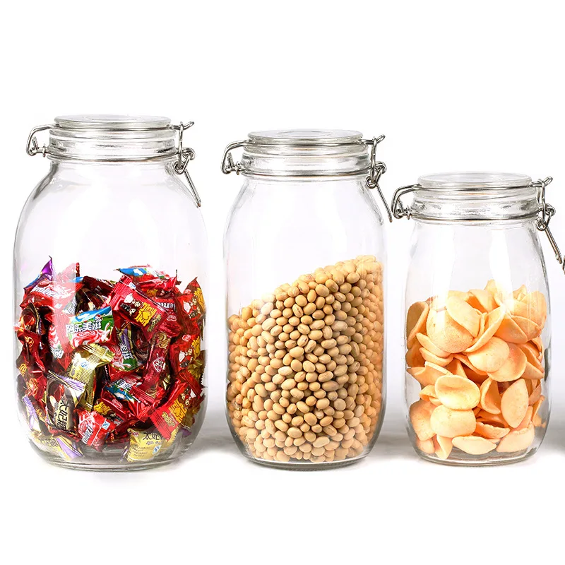 
Wholesale 500ml 1000ml storage jar airtight lead free sealed glass kitchen honey food storage glass jar with clip lid 