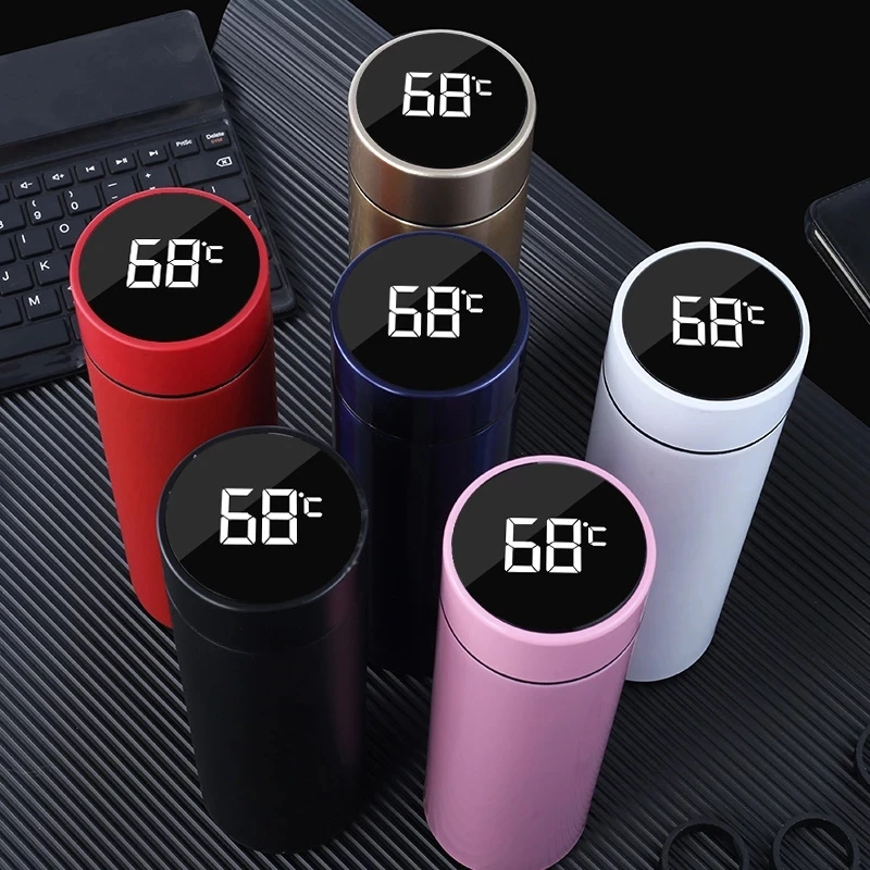 Personalized LED temperature display 500ml stainless steel double wall drinking bottle water cup gift set with tea filter