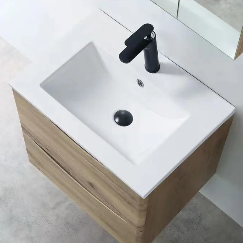 Modern White Ceramic Lavatory wash basin Rectangle Thin Edge Vanity Top Single Cabinet Bathroom Sink