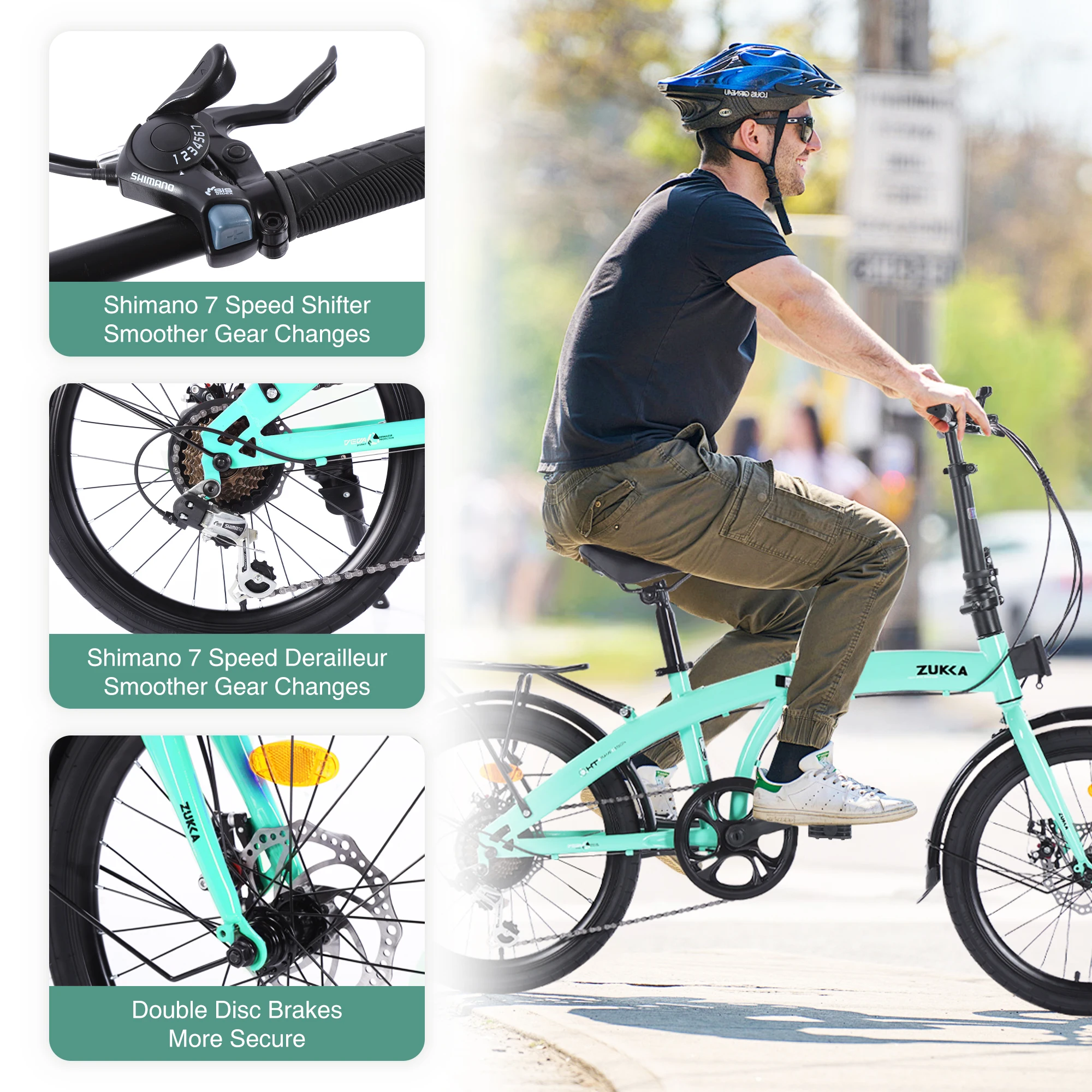 ZUKKA 20' Folding Bicycle With Steel Frame and Disc Brake 7 Speed Gear Foldable Bike Commuter Junior Folding Bike