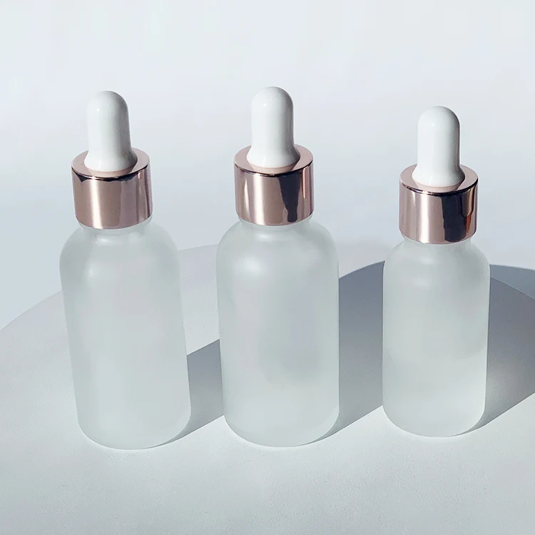 custom writing 5ml 10ml 15ml 20ml 30ml 50ml 100ml clear frosted glass dropper bottles with rose gold