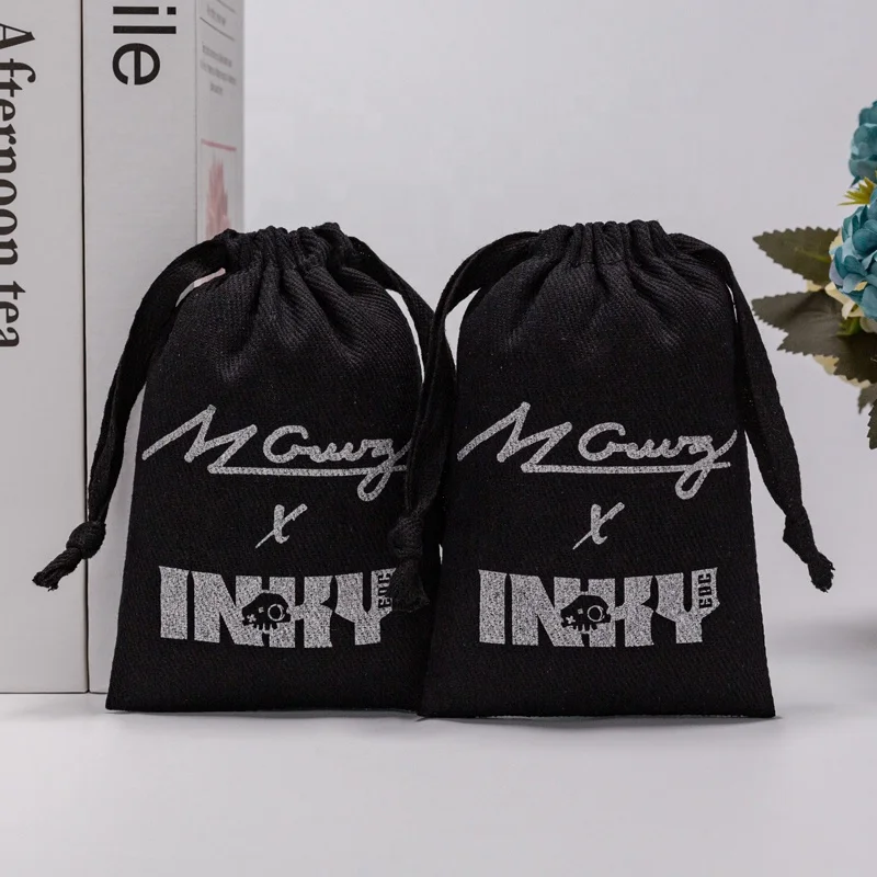 Wholesale Grosgrain Ribbon Canvas Cotton Gift Jewelry Packaging Pouch Twill Cotton Bags