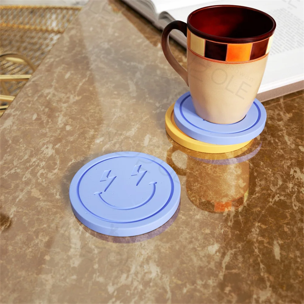 Nicole Handmade Emoticon Smiling Face Tea Cup Pot Saucer Mould Resin Cement Concrete coaster Silicone Molds