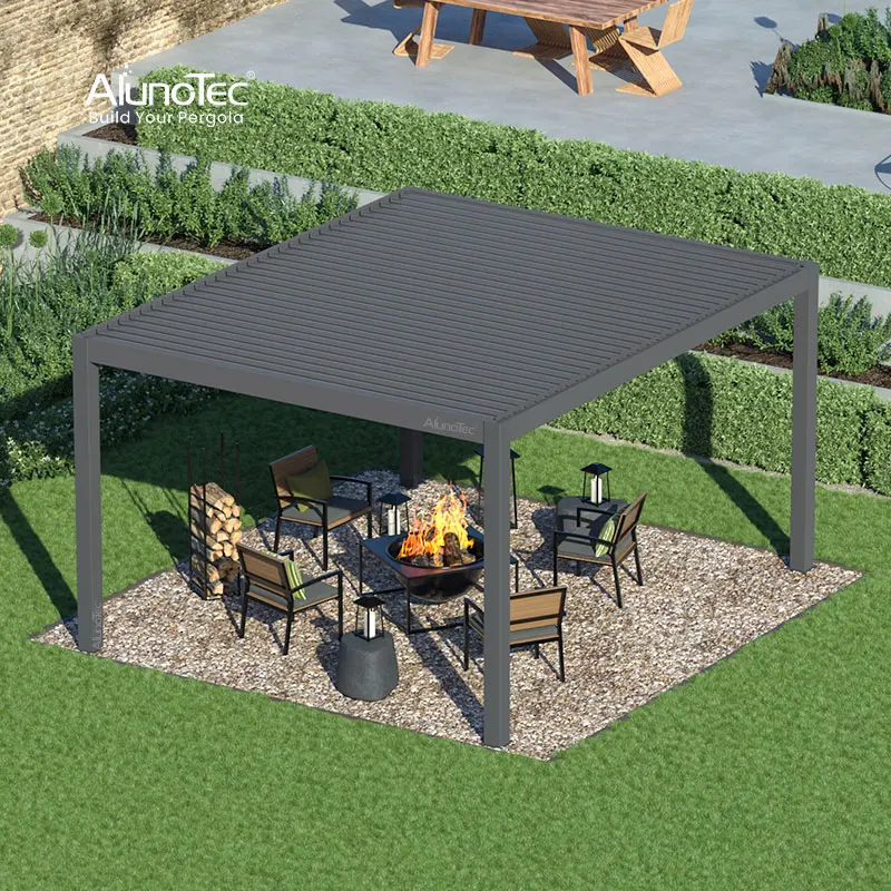 Garden Free Standing Waterproof Motorized Aluminio Louver Pavilion Gazebo Ultraviolet Proof Custom Bioclimatic Aluminium Pergola