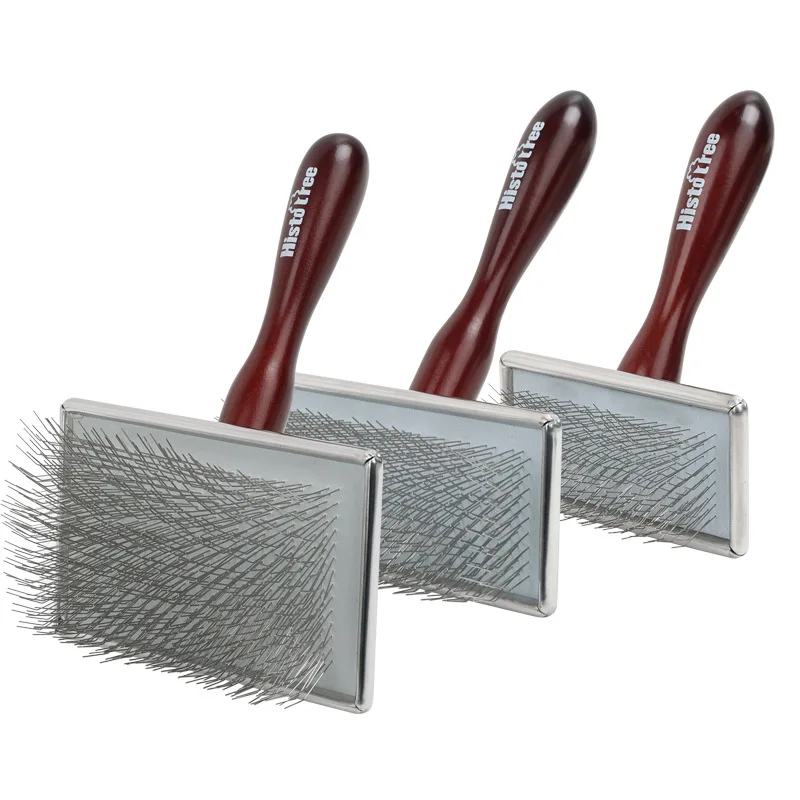 Small Long Hair Pet Dog Breeds Dead Fur Removing Cleaning Slicker Brush With Solid Wood Grip