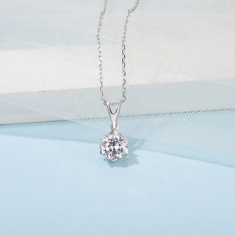 IGI Certified Round Cut 6.5MM Synthetic Diamond Pendant Necklace Flower Shape Moissanite Diamond Necklace 14K 18K White Gold