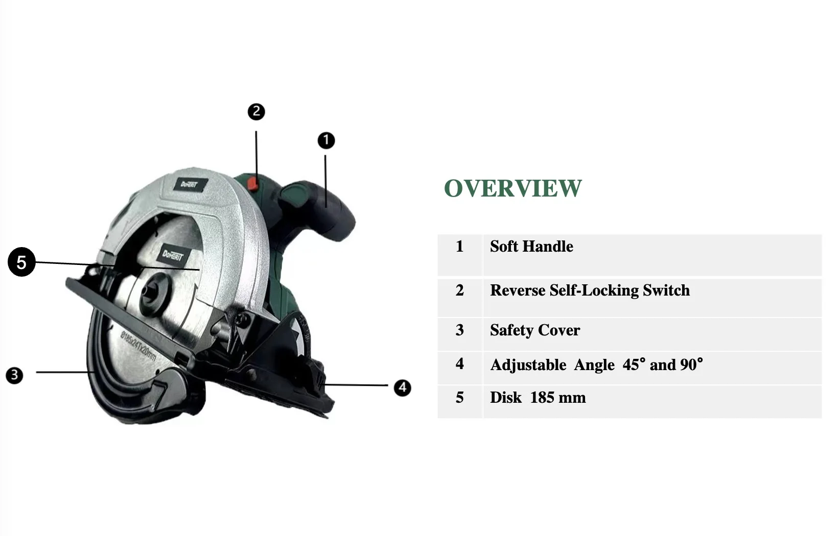 hot selling  DoMERIT  21V cordless circular saw DISC 185 mm with Li-ion  Battery  for wood cutter 4500Rpm