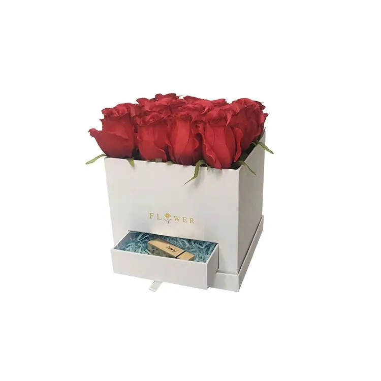 Little single piece pink two layers square flower gift box with drawer with stock