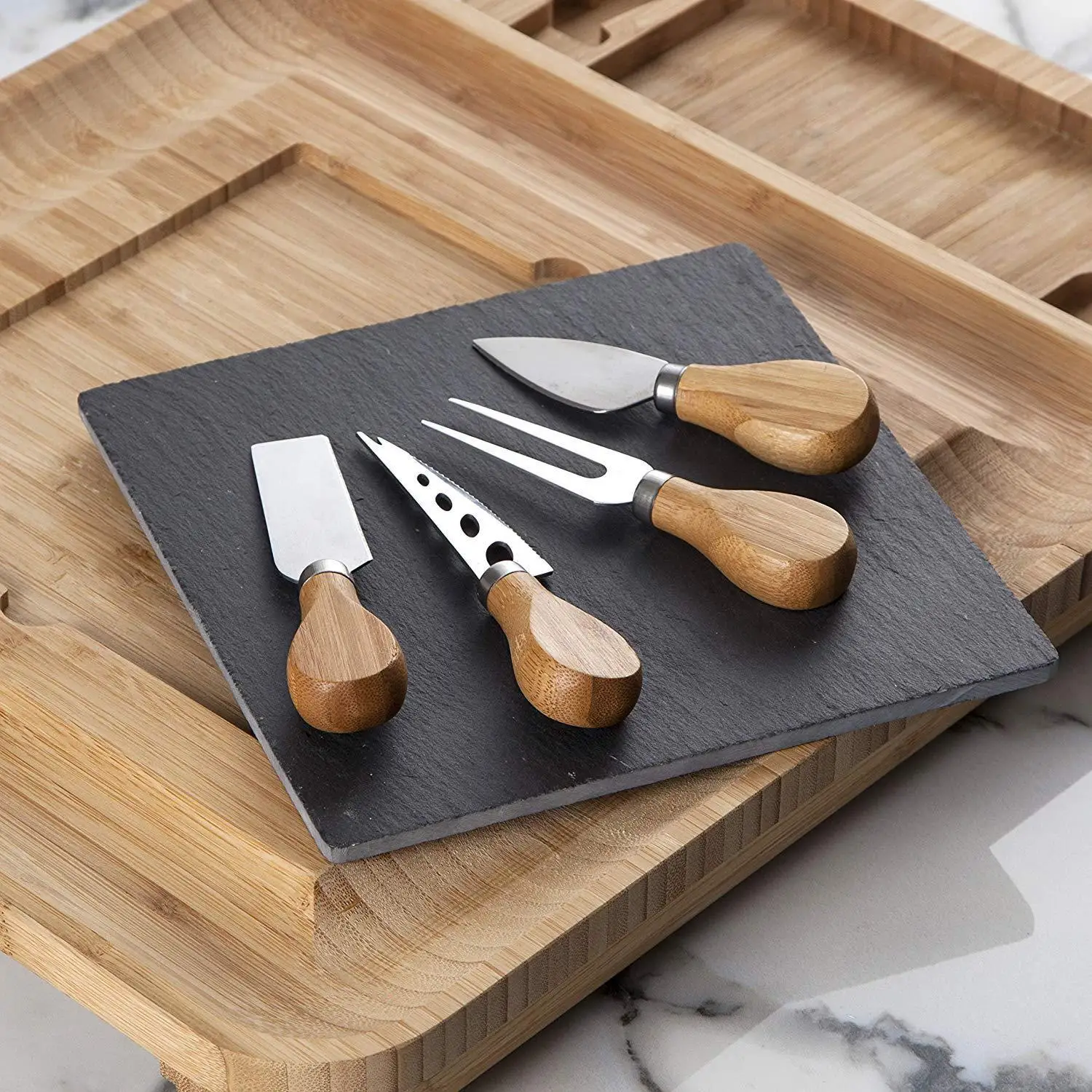  Single Piece Bamboo Cheese Board Set Plate Charcuterie
