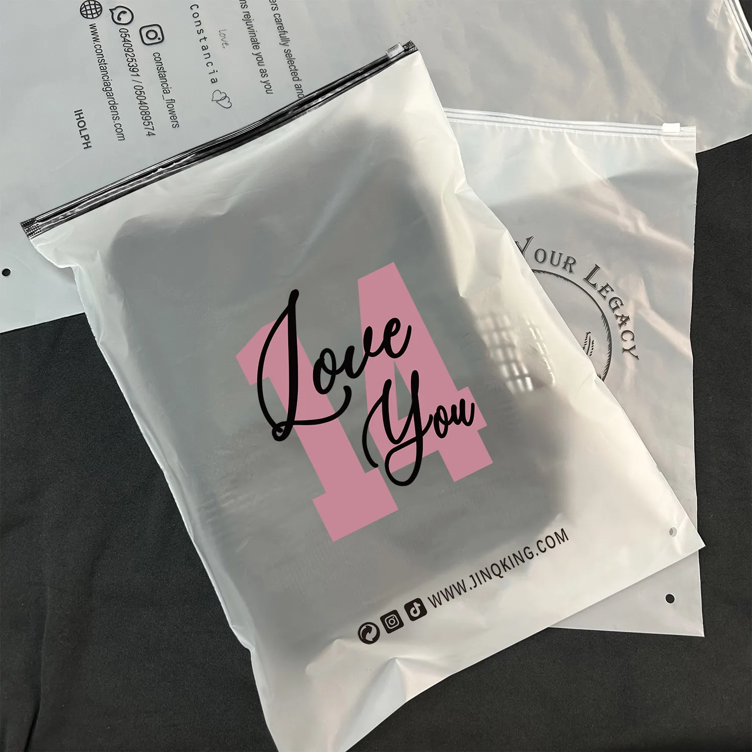 Custom Logo Biodegradable Clothes Zip Bag Cpe Transparent Matte Black Frosted Zipper Bags For Clothing Packaging