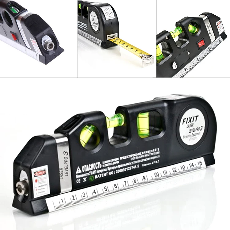 Multi-purpose Horizon Vertical Cross Line With Tape Measure Beam Tool Red Line Infrared Laser Level Pro 3