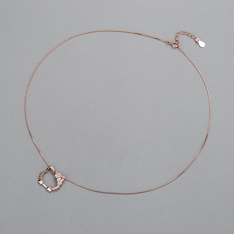 925 Sterling Silver Inlay Zircon Hello Kitty Pendant 18K Gold Plated Minimalist Trendy Korea Style Silver Necklace For Women