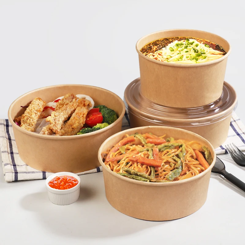 Take away Kraft paper salad bowl food container Customized disposable kraft paper bowl for salad