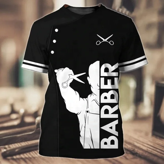 Wholesale High Quality Latest Design Printing Custom Short Sleeve Casual Men Women Beauty Hair Cutting Barber T-shirt