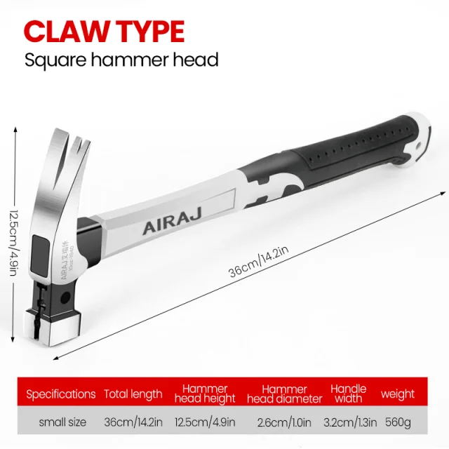 AIRAJ 14.2 Inch Double V Nail Puller High Hardness High Carbon Building Fixed Special Square Head Right Angle Claw Hammers
