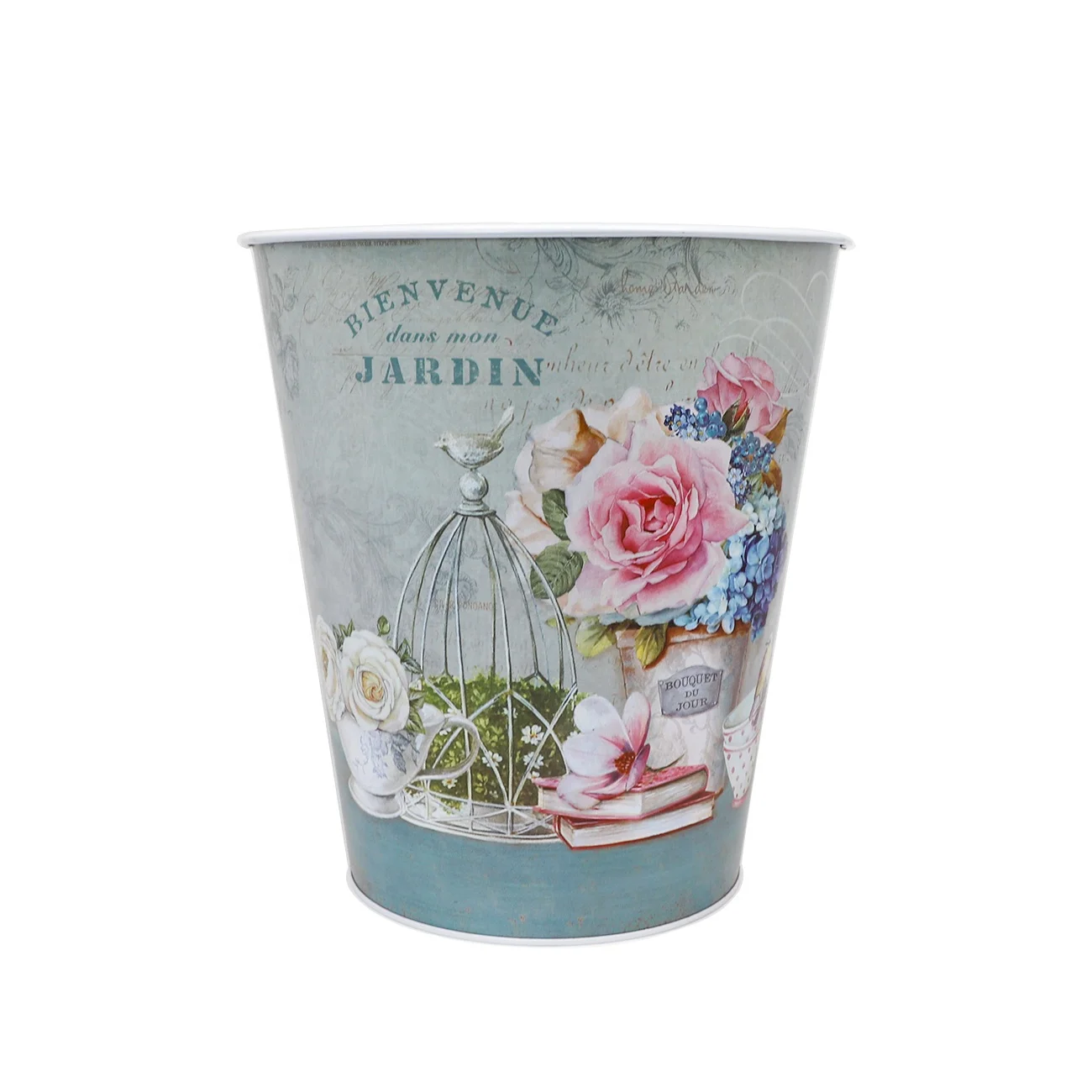 2022 New Farmhouse Galvanized Bin Chic Toy Storage Elegant Household Waste Paper Basket Creative Toilet Trash Can Home Office