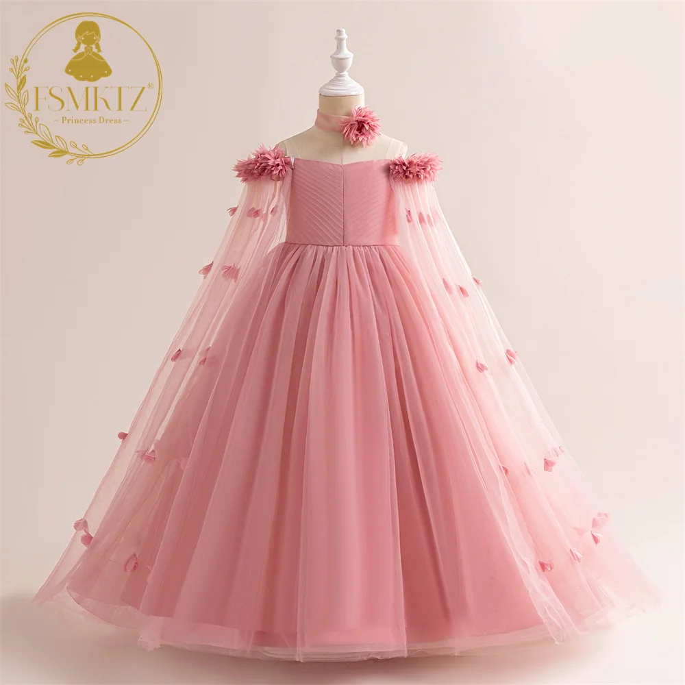 FSMKTZ  Kids Fashion New Tulle Ball Gown Flower Girls Dress Wedding Frock for Kids Boutique Children Garment Big Girls Dress