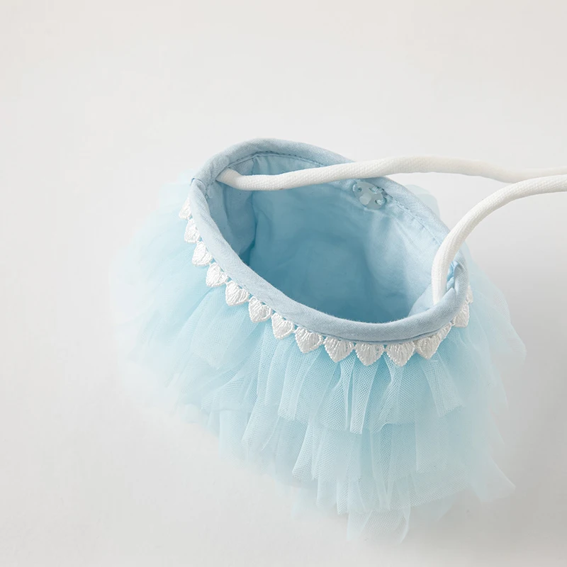 DB2235480 DAVE BELLA Summer Children Girls Fashion Water Droplet Buckle Light Blue Mesh Small Flower Decoration Princess Dress