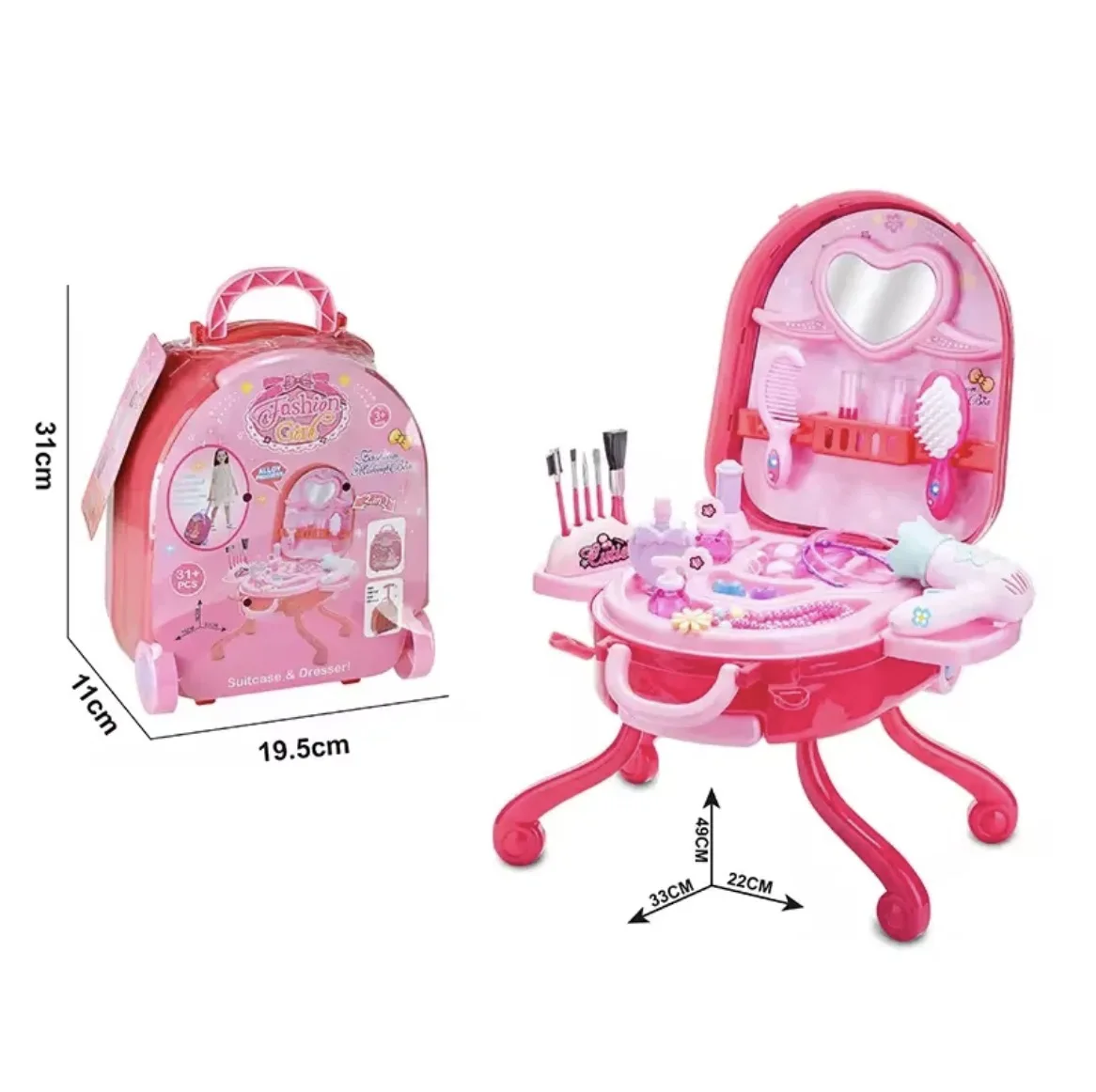 QW Spot Wholesale Girl Play House Pretend Toy Princess Alloy Suitcase Makeup Table Cultivates Hands-on Ability Multiplayer Game
