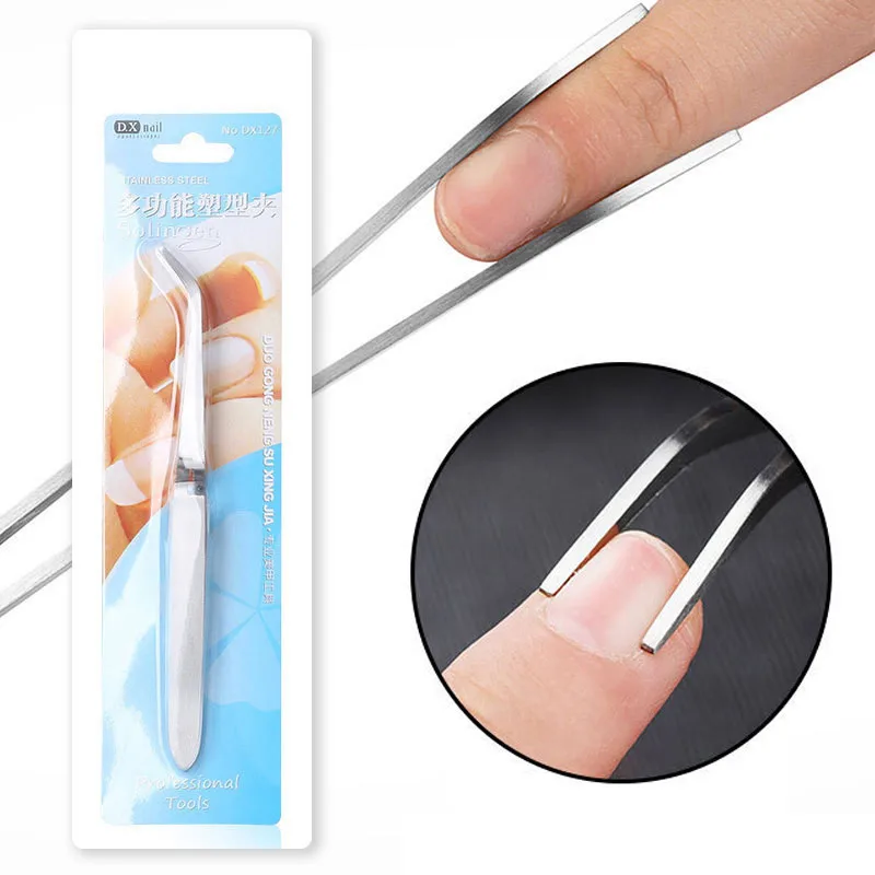 Nail Art Tweezers Stainless Steel Cross Action Tweezers Multifunctional Shaped Nail Clip Manicure Curve Nipper Nail Tools