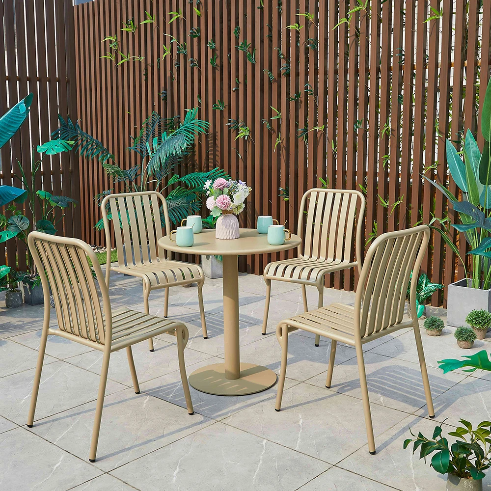 Outdoor Garden Used Aluminium Slatted outdoor garden furniture Metal Table And Chairs