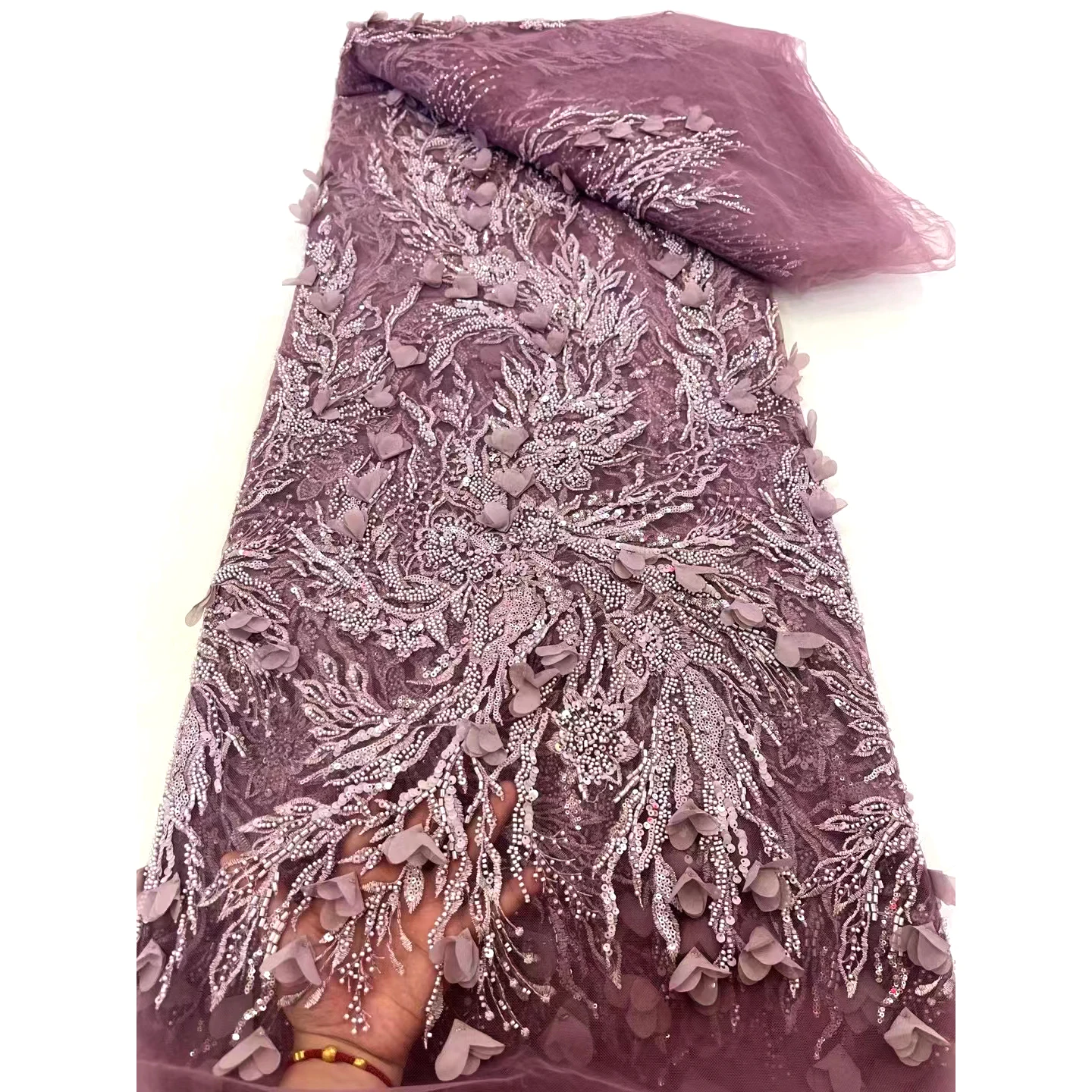 Factory Recommend Buying Embroidery Beaded Sequin Tulle Lace Polyester Luxury Beaded Lace Fabric For Decoration Suit
