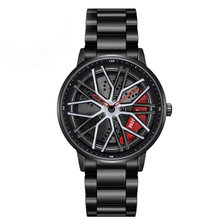 Auto Expensive Stainless Steel gtr Spining Wheel Rolling 360 Degree Rotating Drifting 3d Car Dial Rims Wrist Watches For Men