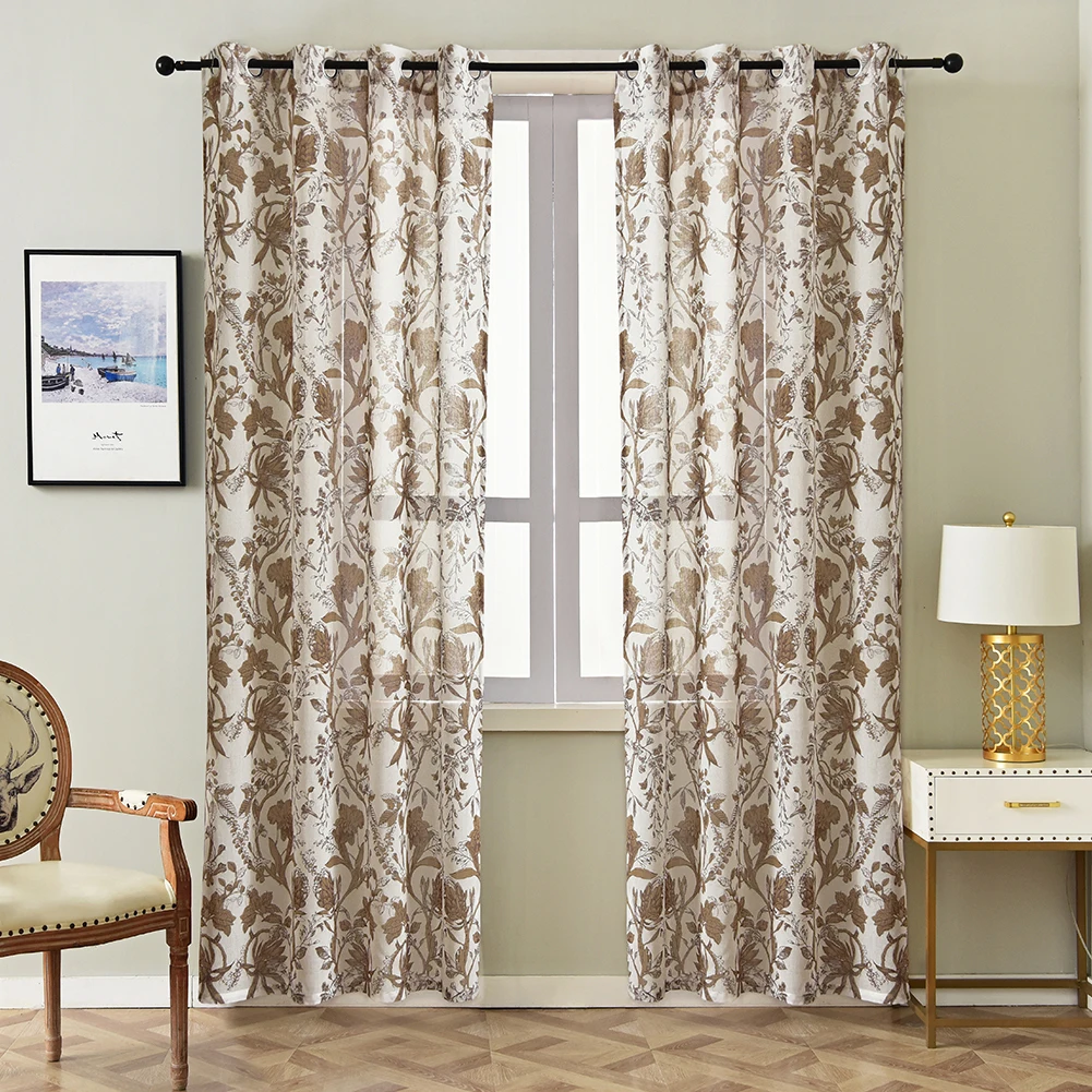 Tropical Plant Pattern Sheer Linen Curtains Summer Light Filtering Sun Blocking Semitransparent Living Dining Room Curtains