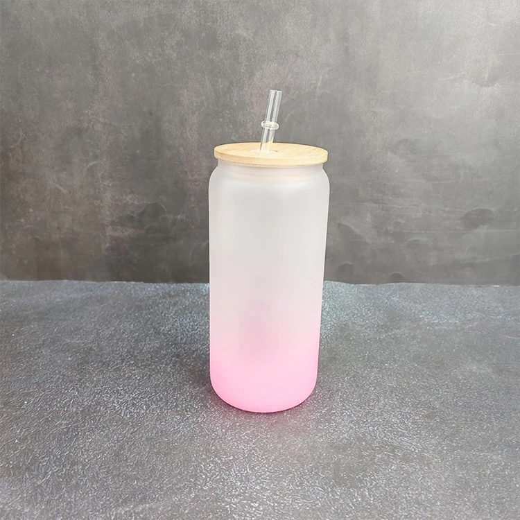 Amazons Best Sellers 16oz Frosted Gradient Color Beer Glass Water Bottle With Bamboo Lid and Straw