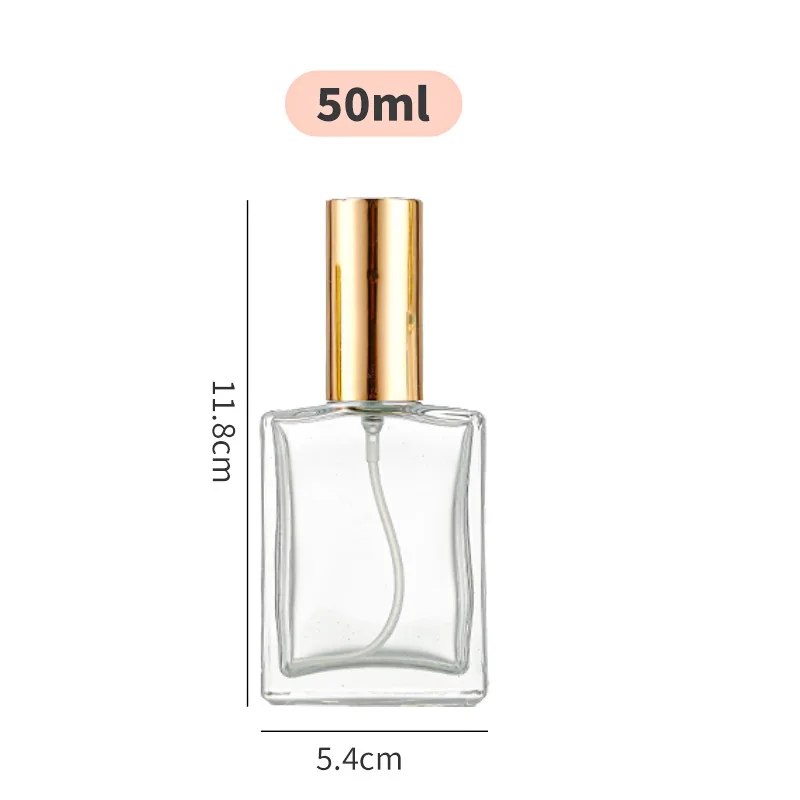 Luxury 30ml 50ml 100ml Clear Glass Perfume Atomizer Bottle Flat Shoulder Square Design with Fine Mist for Cosmetics
