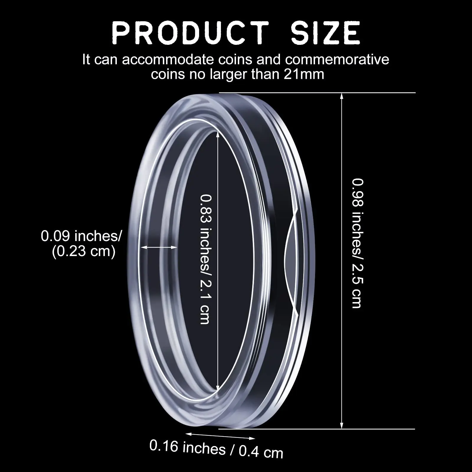 HCT-21mm Coin Holder 100 Pcs Clear Round Commemorative Coin Capsules Plastic Coin Container Case For Silver Bar Collection