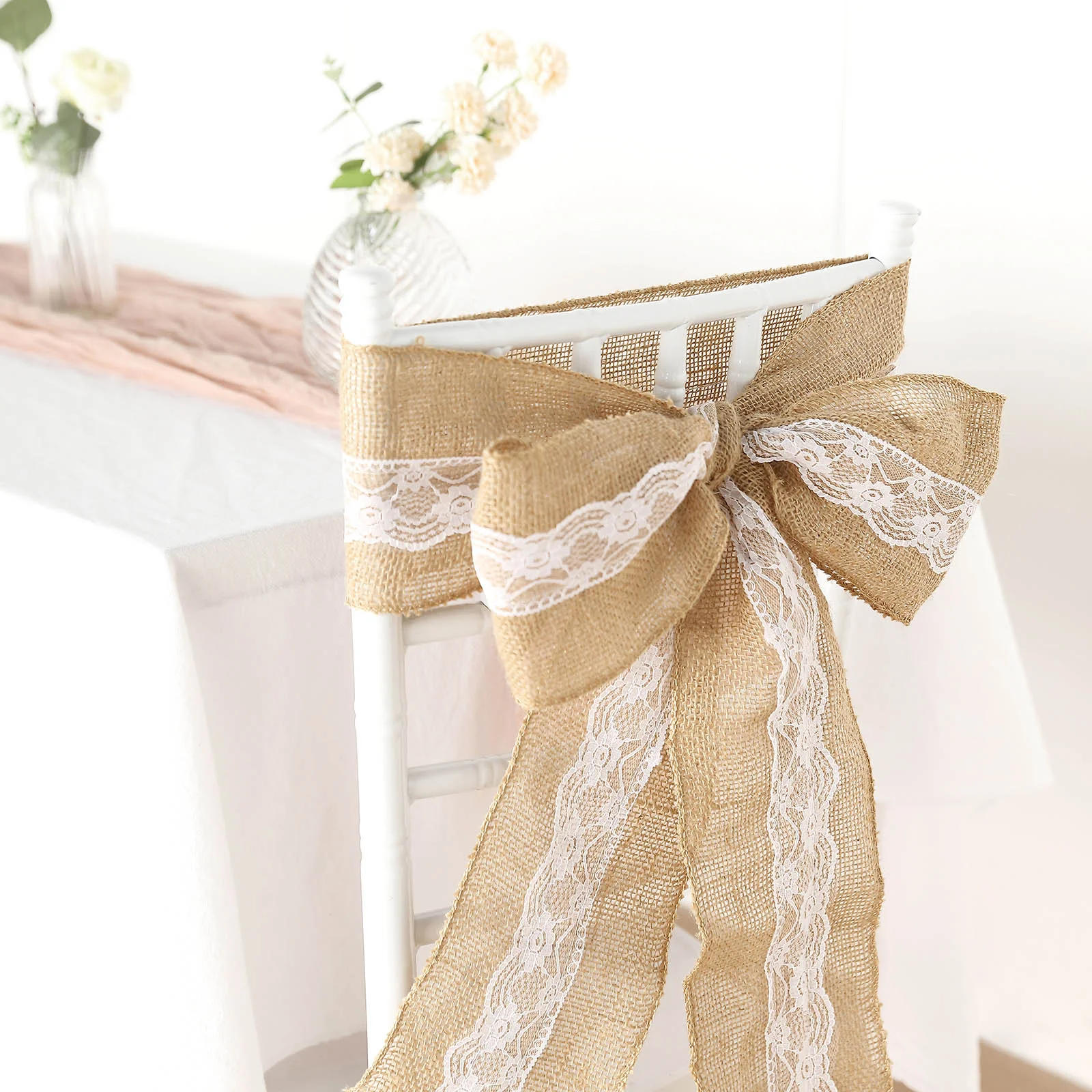 Eco-Friendly Natural Color Jute Cloth Burlap Woven Fabric Chair Cover Sashes for Wedding Banquet Party Use
