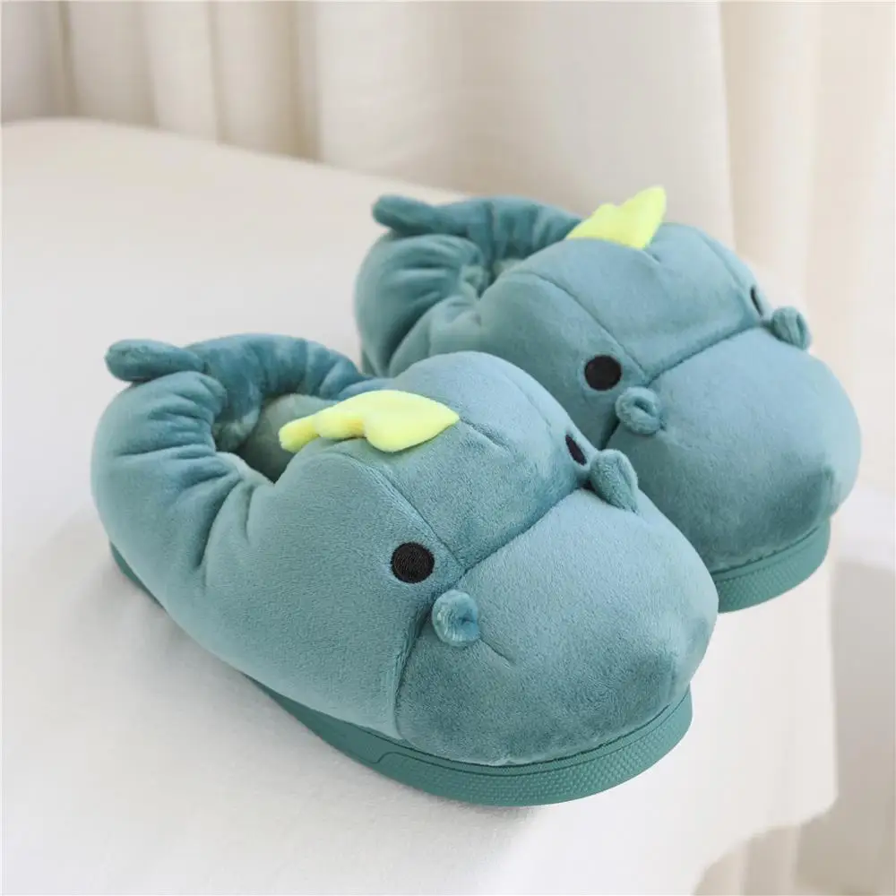 Indoor used soft plush hippo slippers for women and kids