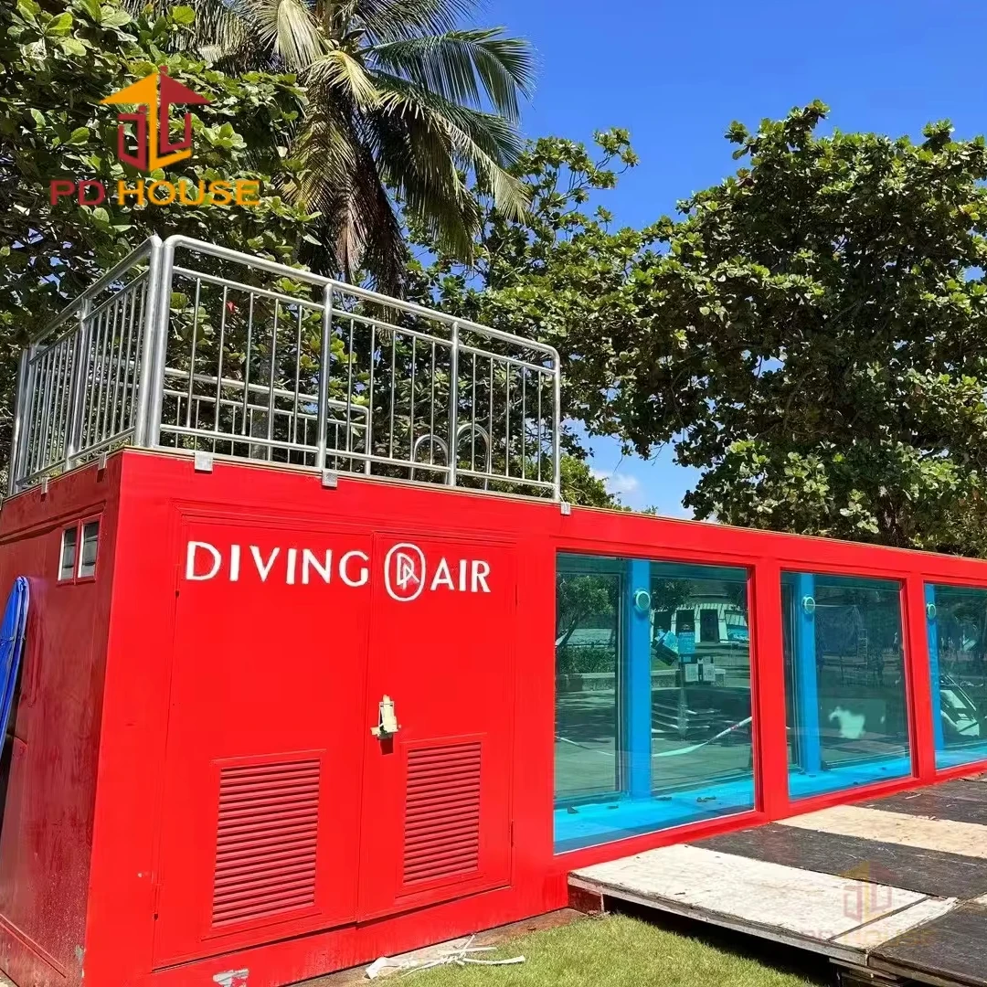 Hot sale and design new portable mobile outdoor ground container diving wave making pool with visible glass heat pump massage