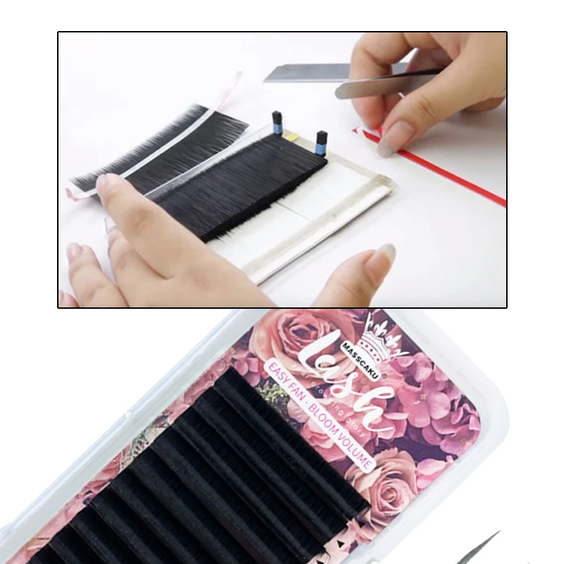 MASSCAKU easy fan mink private label silk fast fanning mink individual eyelash extension fan