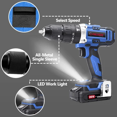 Hehui 20V Cordless Rotary Drilling Machines Variable Speed Hammer Drill With Lithium Battery