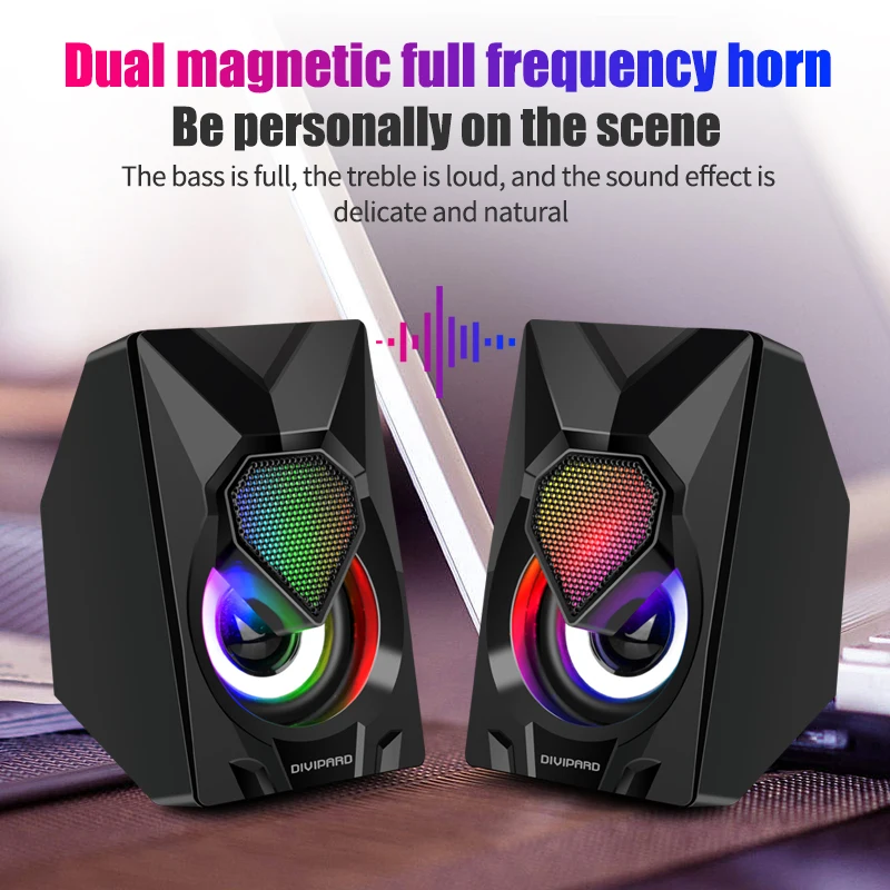 V5 dazzle mini computer game small speaker subwoofer small steel gun super portable color LED breathing lamp