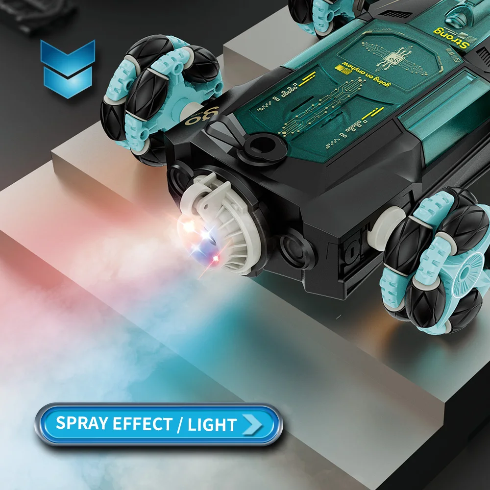 Qilong Six Wheels Climbing Rc Stunt Car 2.4G 360 Rotation Spray Dual-Mode Remote Control Car With Light Music Radio Control Toys