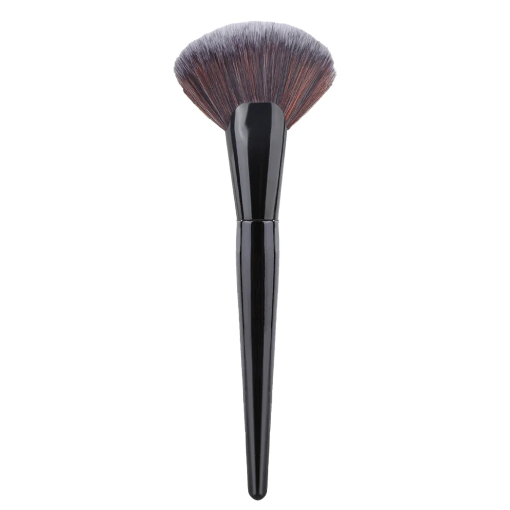 HMU makeup fan brush Custom Logo Black Wood Handle Private Label Single Fan Shaped Makeup Brush
