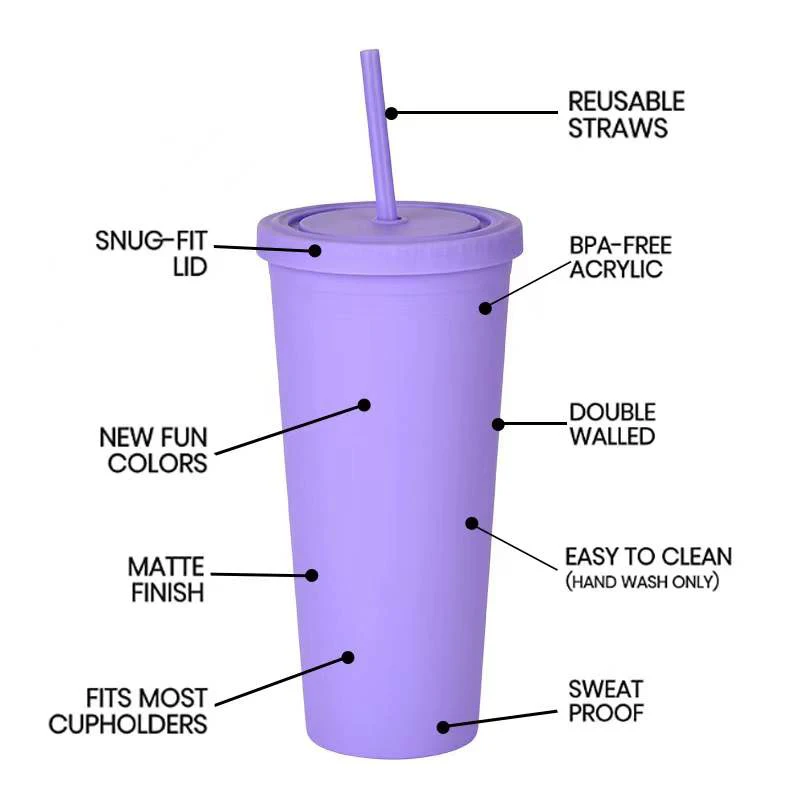 Factory Outlet Double Plastic Straw Cup 24OZ Handy Drink Cup